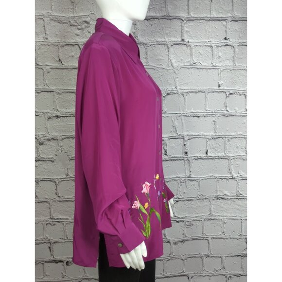 Vintage Donna Dewberry Womens M Silk Embroidered Top Fuchsia QVC New Roomy Fit - Picture 11 of 11